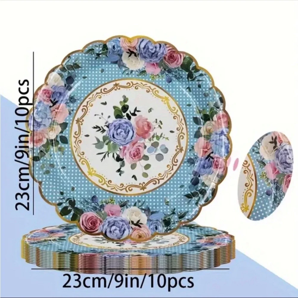 Victorian Floral Scalloped 9” Paper Plates, 10 ct